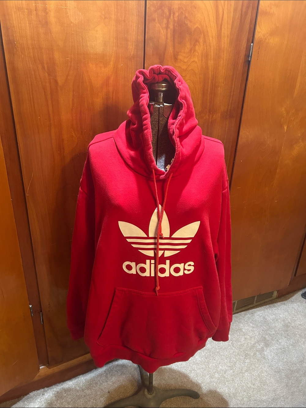 adidas Red Trefoil Cowl Neck Hoodie Sweater